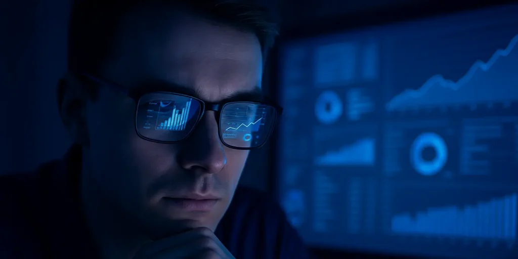 Profesional analizando datos en pantalla con gráficos de rendimiento y métricas de Business Analytics — Outsourcing Planet