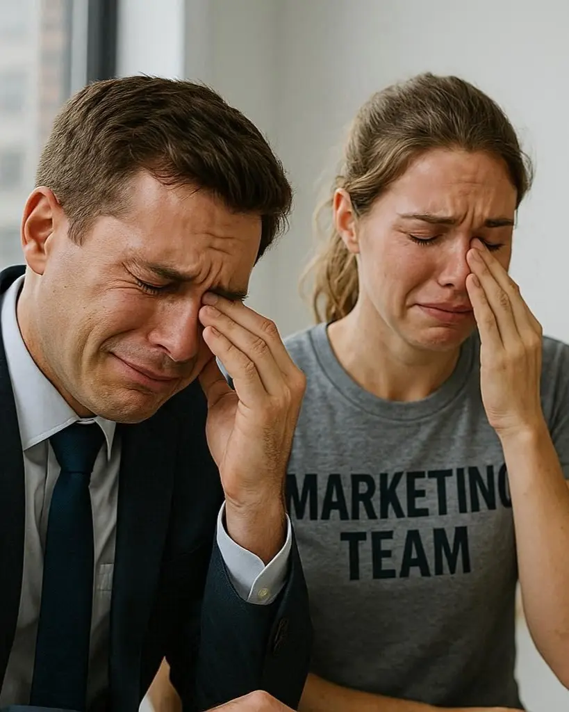 Marketing and sales team frustrated due to internal misalignment, symbolizing the risks of outsourcing without coordination — Outsourcing Planet