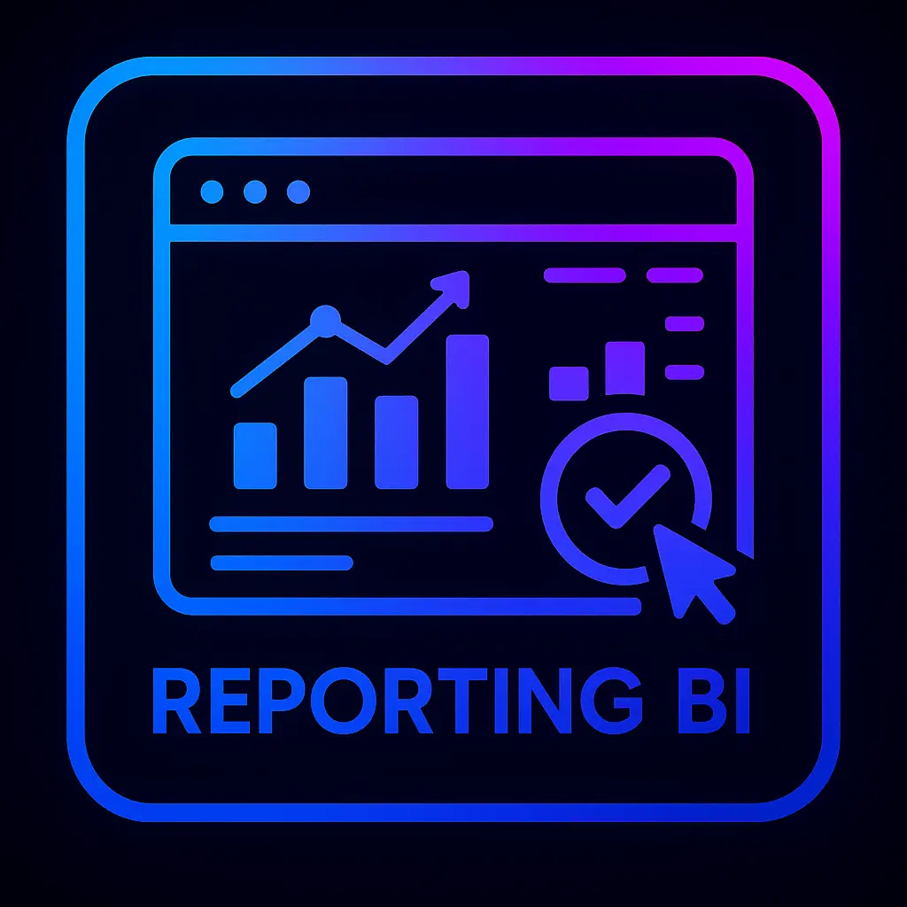Icono Reporting BI con dashboard neón